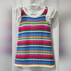 Baby Gap Toddler Crochet Flutter Sleeve Dress Size 4‎ Years Striped Rainbow